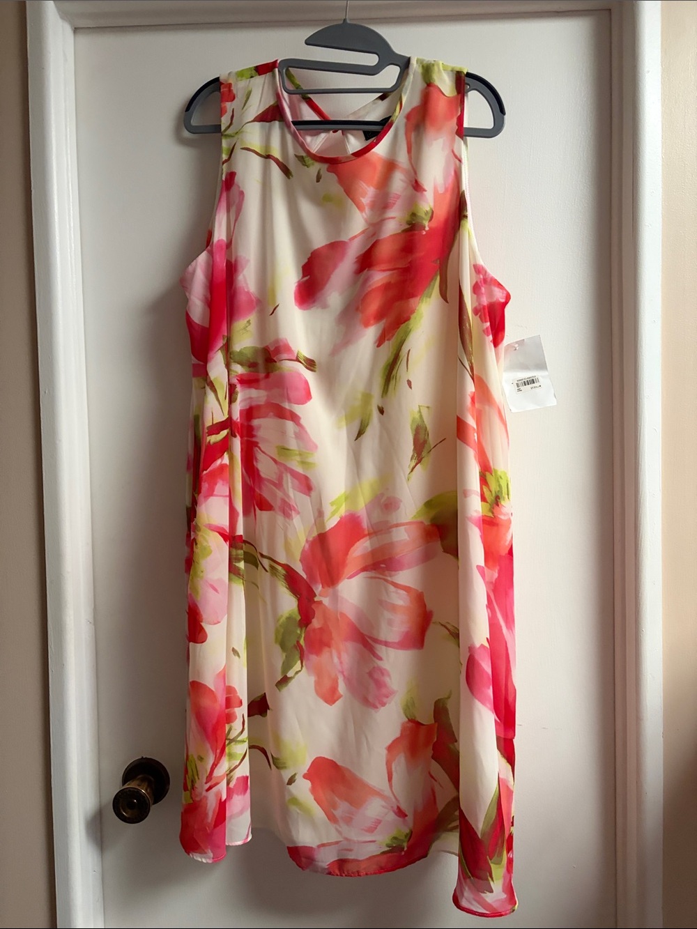 Jessica Howard Pink and Cream Floral Sleeveless Shift Dress 18W